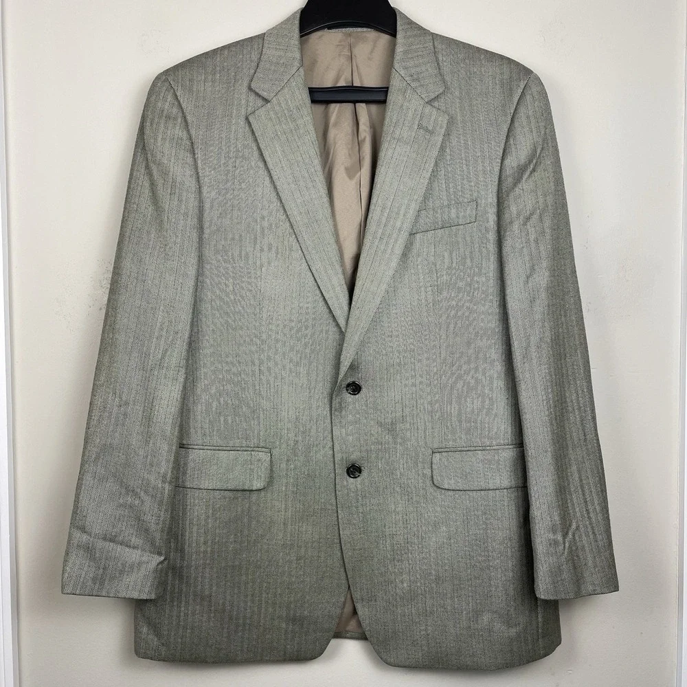 Lauren Ralph Lauren Blazer Men 42L Grey Silk Wool Herringbone Sport Coat